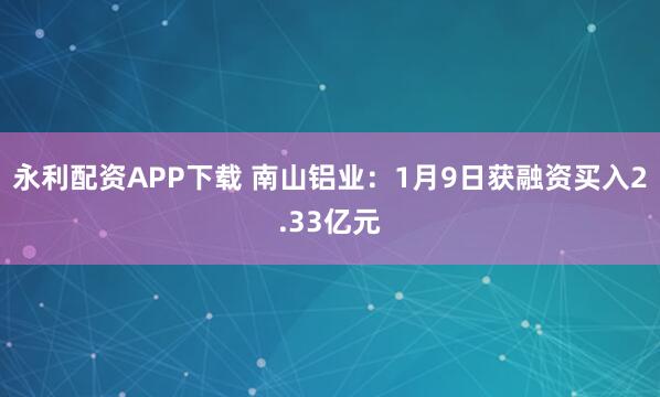 永利配资APP下载 南山铝业：1月9日获融资买入2.33亿元