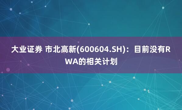大业证券 市北高新(600604.SH)：目前没有RWA的相关计划